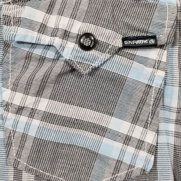 Ocean Current size XL blue and grey plaid snap button short sleeve shirt - Picture 5 of 7